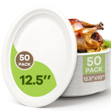 FEHHTO 100% Compostable Oval Paper Plates, 12.5Inch 50Pack Disposable Heavy Duty Bagasse Platters Eco-Friendly Biodegradable Sugarcane Plates for BBQ