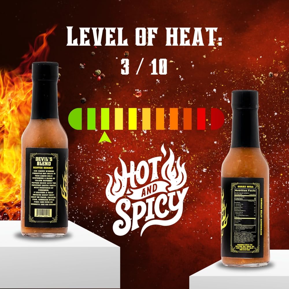 Hellfire Devil's Blend Scotch Bonnet Hot Sauce, Gourmet, Made with the Finest ingredients Pineapple and Scotch Bonnet Peppers creates Sweet Heat at