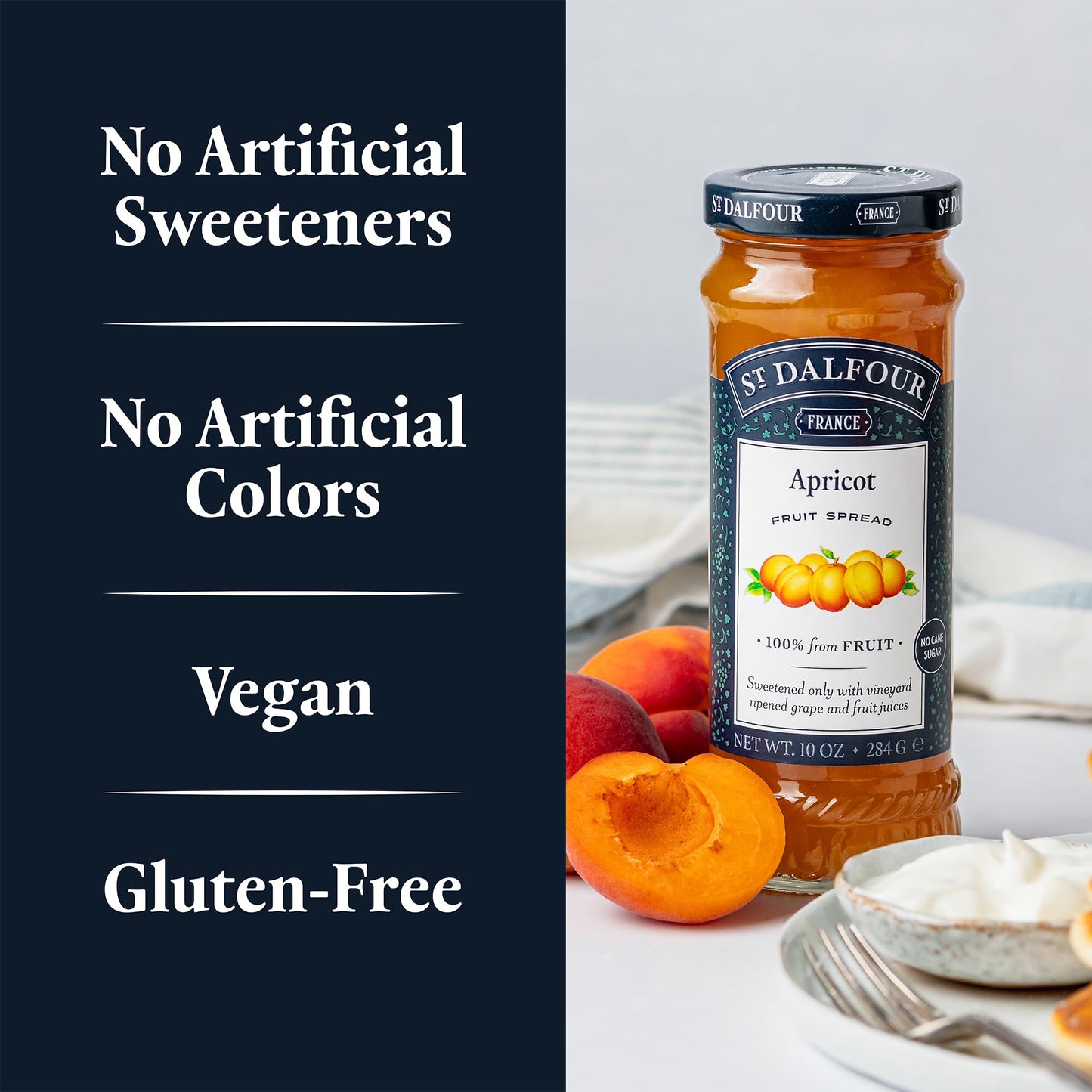 St. Dalfour Apricot Fruit Spread - 10oz - 100% from Fruit, No Artificial Ingredients, Non-GMO, No Cane Sugars, All Natural, Made in France