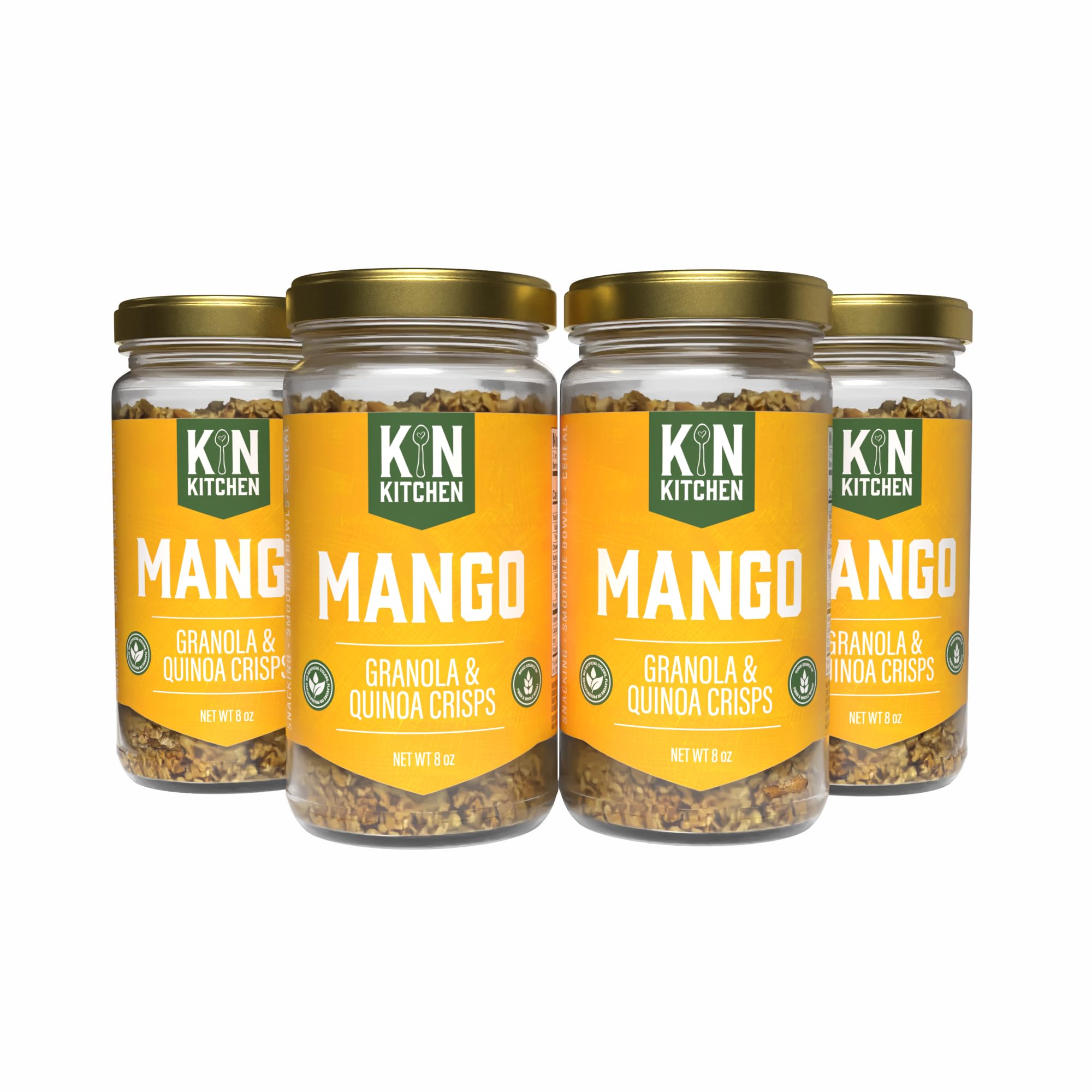 Kin Kitchen non-GMO Granola & Organic Quinoa Crisps, in a Glass Jar Recyclable and Resusable. Made with Real Fruit. No Aritificial Colors, Flavors, or