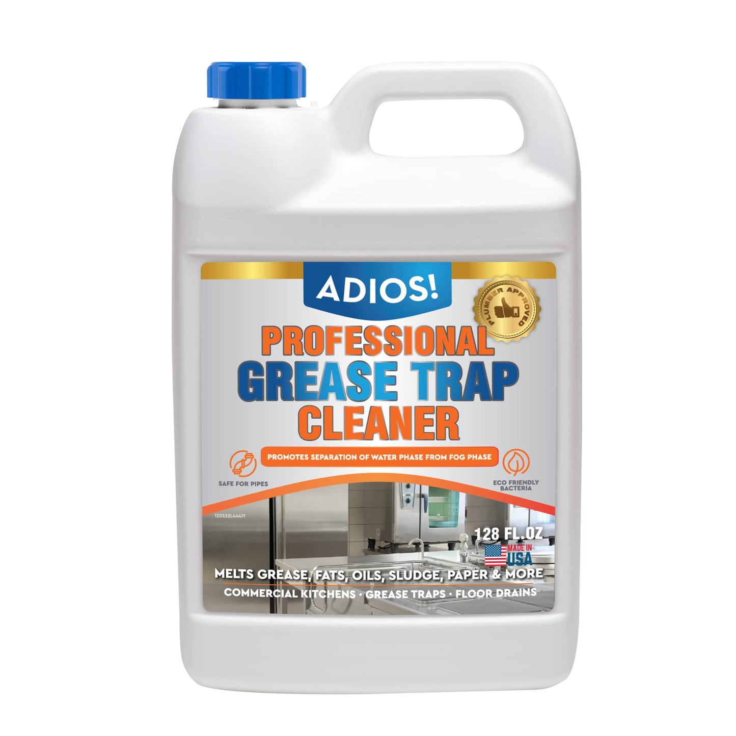 Adios! Professional Grease Trap Cleaner for FOG - Cleans Fats, Oils & Grease from Drains Pipes, Safe Enzyme Based Formula for Preventative Maintenance