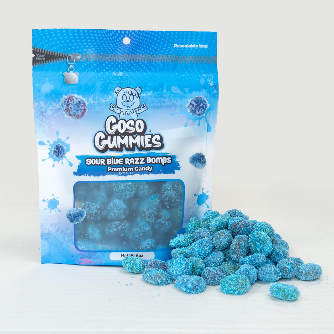 Goso Gummies Sour Blue Razz Gusher Bombs - 6oz Bag - Sour Blue Raspberry Filled Candy