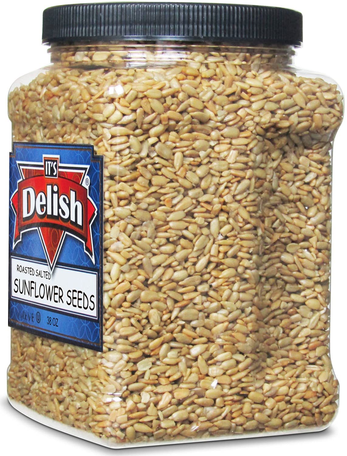 Gourmet Roasted Salted Sunflower Seeds by It's Delish, 38 Oz Jumbo Container (Jar) - Bulk Shelled Sunflower Seeds Kernels with Sea Salt - Crunchy