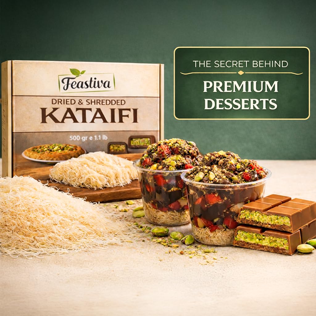 Feastiva Kataifi Shredded Fillo Dough 500 gr (17.6 oz) | Dried & Chopped Kadayif | Kurutulmus Katafi Phyllo Dough for Dubai Chocolate Filling, Kunafa