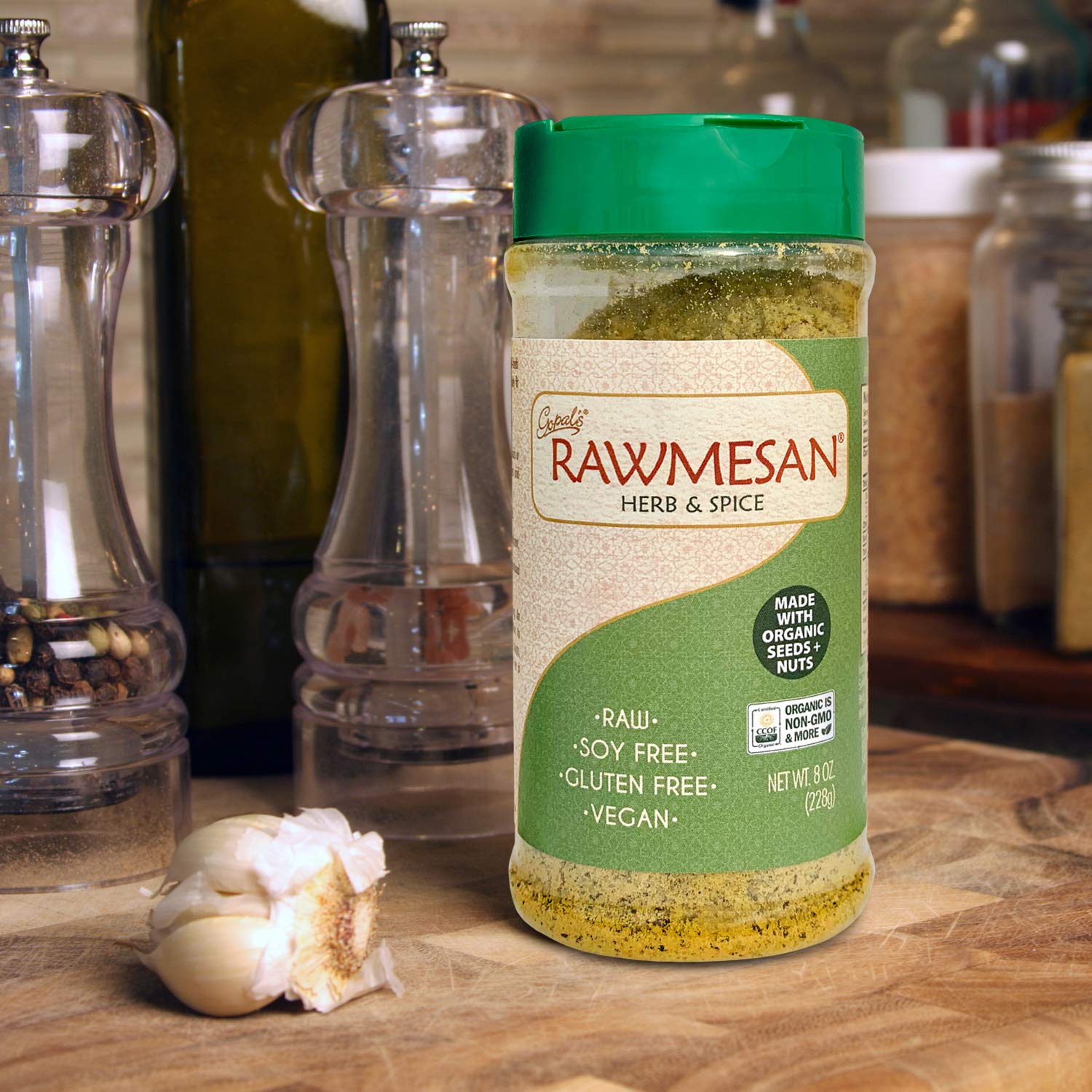 Vegan Nutritional Yeast Seasoning, Gopal’s Rawmesan Herb & Spice (Parmesan Cheese Alternative) - 8 Ounces | Keto, Whole 30, and Paleo Friendly