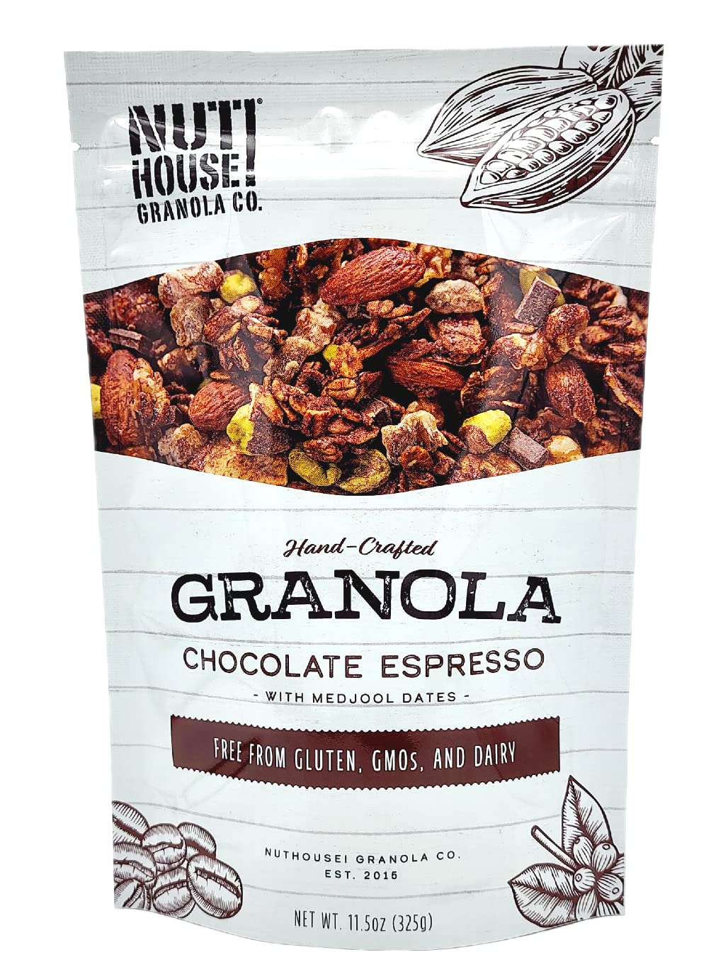 NutHouse! Granola Company - Premium Chocolate Espresso Granola | Certified Gluten-Free, Non-GMO, Kosher | Vegan | 11.5 oz. Bag (3-Pack)