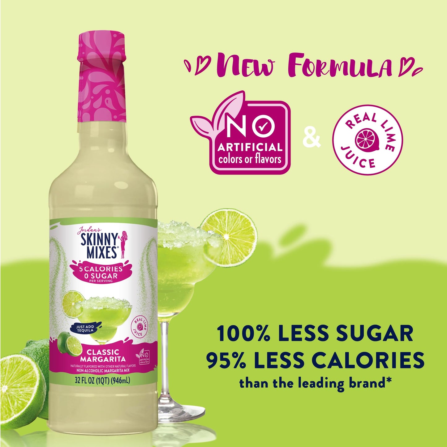 Jordan's Skinny Mixes Sugar Free Margarita Mix, Flavored Cocktail Mixer for Drinks, Fresh Lime Drink Flavoring for Cocktails & Mocktails, Low Calorie