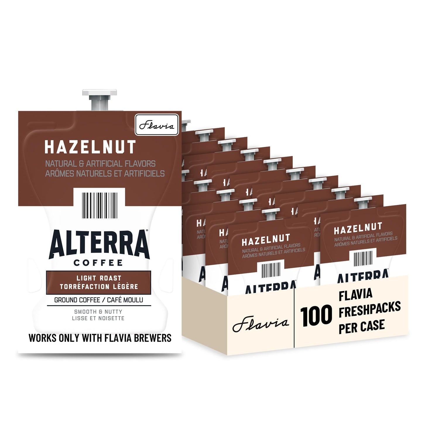 FLAVIA Alterra Hazelnut Coffee Freshpacks works only with Flavia Brewers, Light Roast (Case of 100)