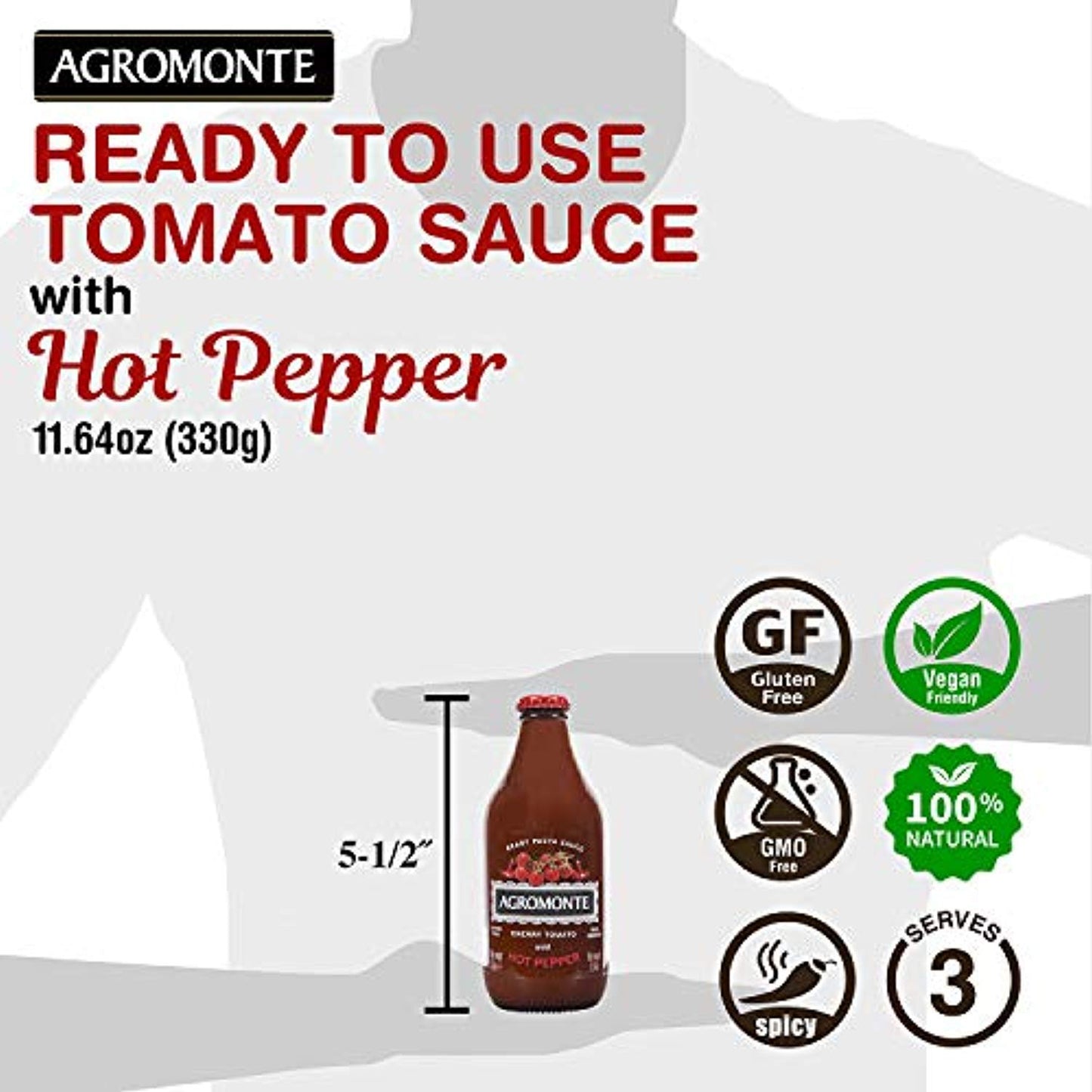 Agromonte Authentic Italian Cherry Tomato Pasta Sauce with Hot Peppers - Taste of Italy Gourmet Foodie and Chef Gift - Ready to Use, Certified Kosher