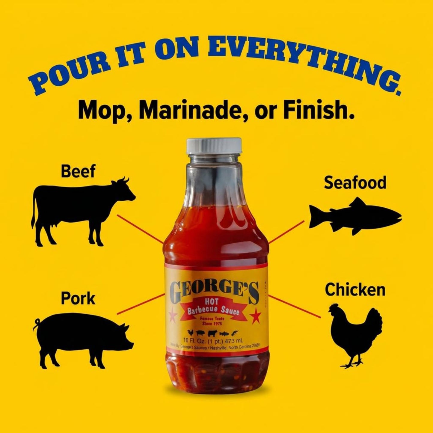 George's Hot BBQ Sauce - Authentic Eastern North Carolina Vinegar-Based Spicy Family Recipe Since 1975 | Gluten-Free All-Natural Spicy Carolina BBQ