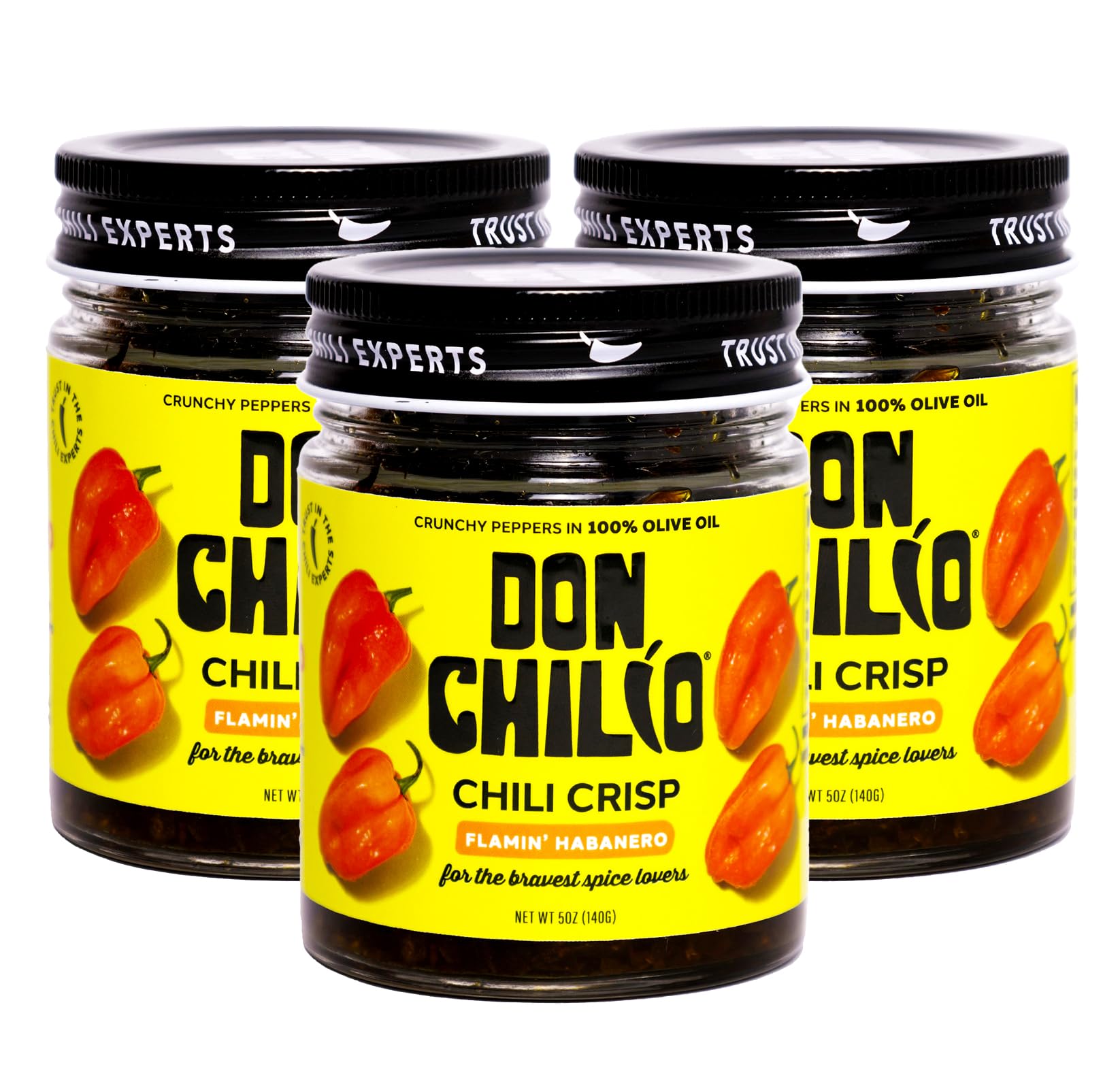Don Chilio Hot Habanero Mexican Chile Crisp, 5 oz., 3 Pack - Crunchy Sliced Habanero Fried Chili Peppers in Hot Seasoned 100% Olive Oil