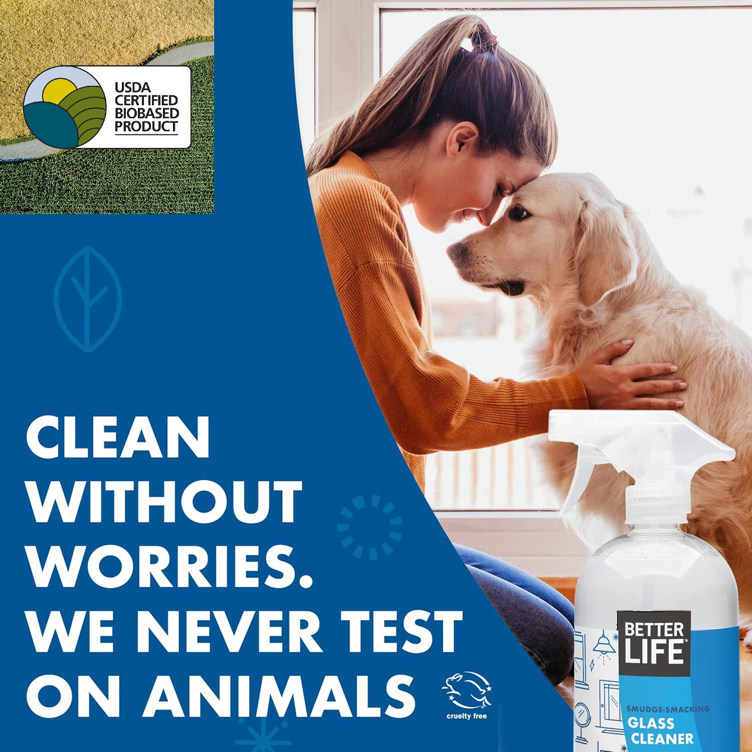 Better Life Glass Cleaner, Streak-free Window Cleaner, Surface Cleaning Spray, Mirror, Screen and Shower Door Cleaner, Removes Fingerprints, Dust