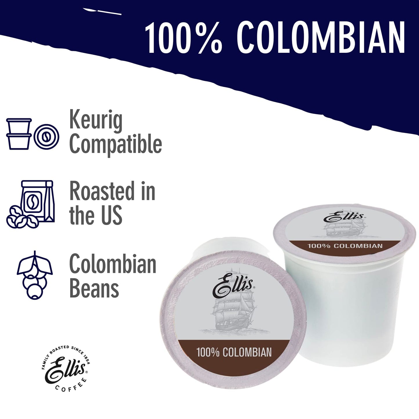 Ellis Coffee - 100% Colombian - Medium Roast - Single Serve Coffee Pods - For Use in Most K-cups and Keurig 2.0 Brewers - 24 Coffee Pods