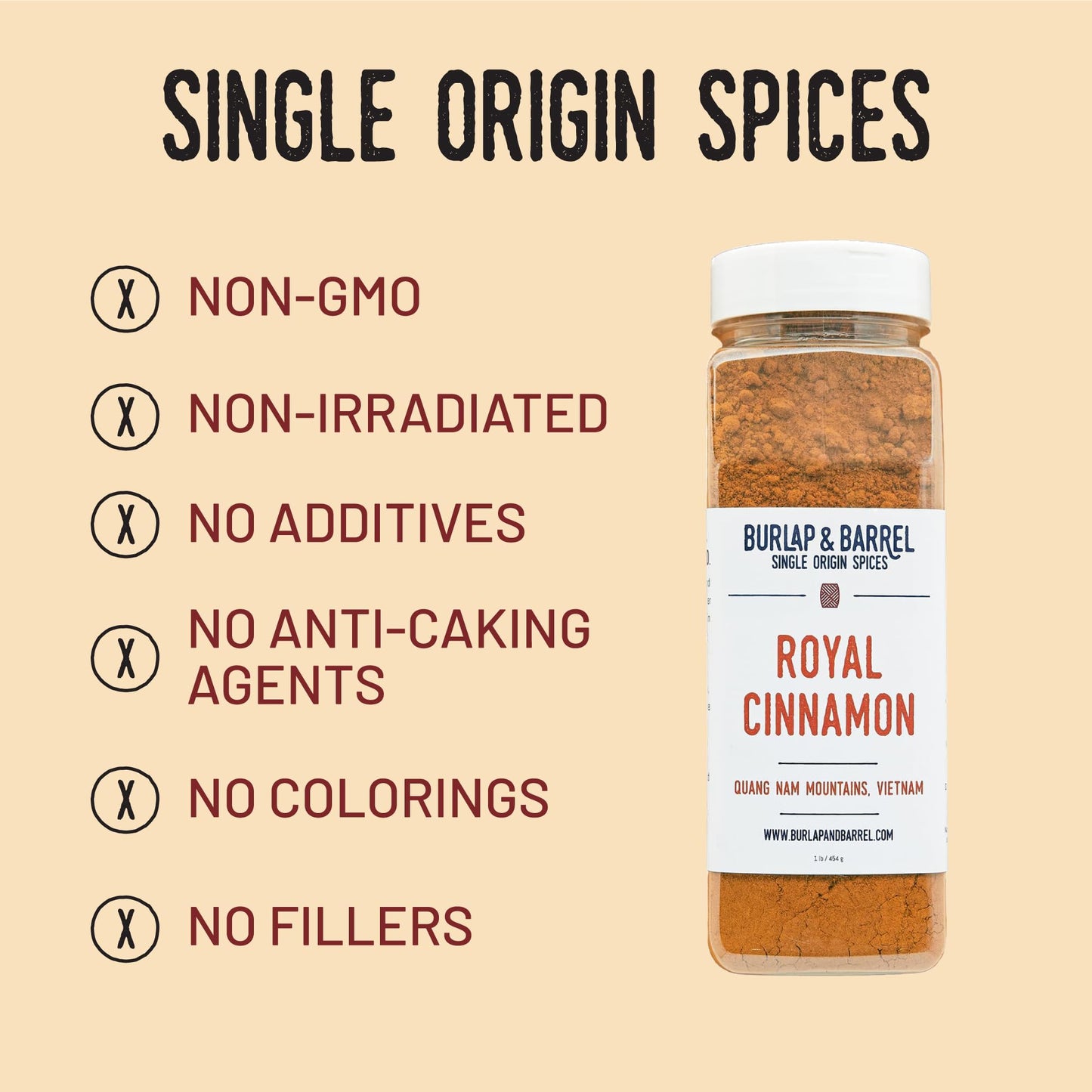 Burlap & Barrel Royal Cinnamon - Intense Sweetness & Spiciness of Vietnamese Cinnamon Powder & Spice - As seen on Shark Tank - 16oz Container