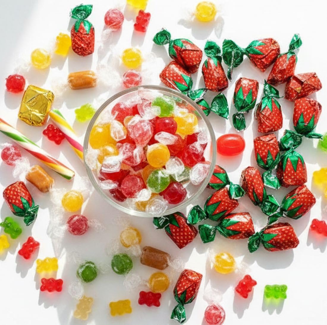 SweetGourmet Arcor Strawberry Bon Bons Hard Candy Wrapped, Fruit-Filled Premium Candies, 3 Pound Bag