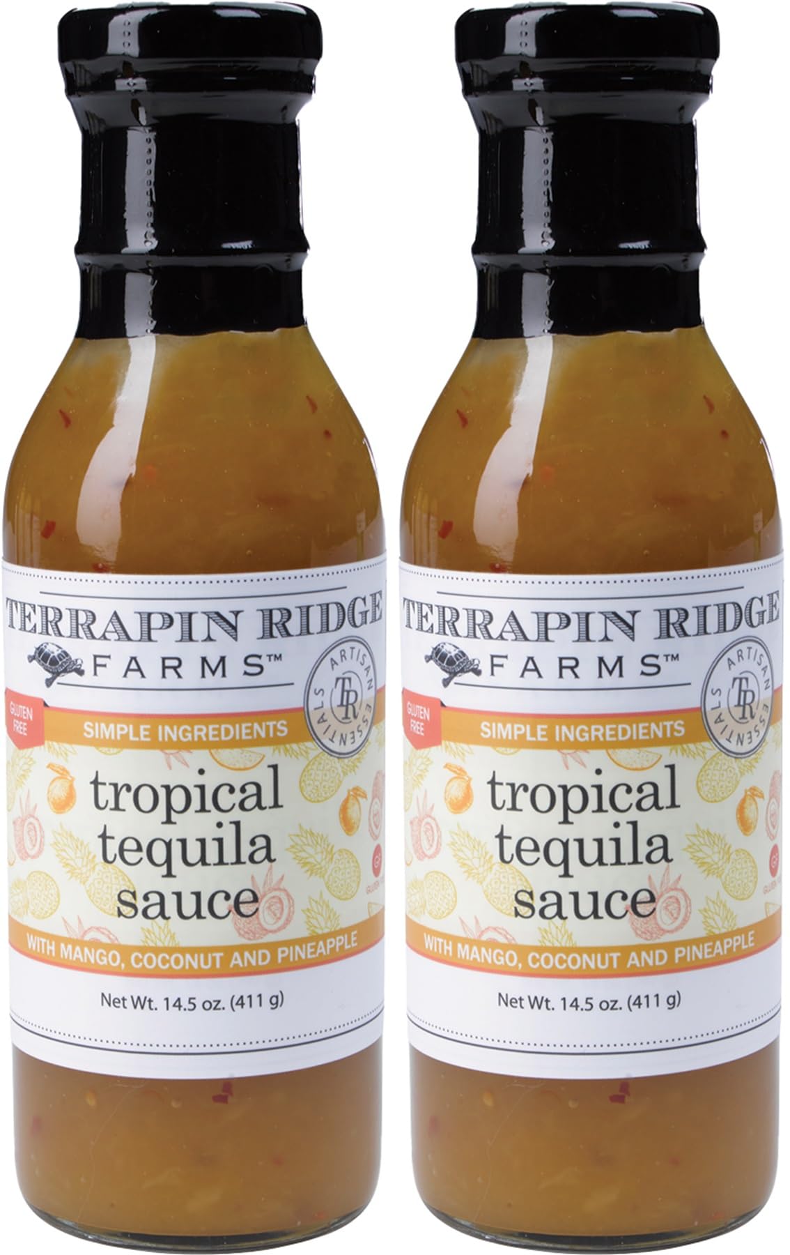Terrapin Ridge Farms Tropical Tequila Sauce with Coconut Mango Pineapple - 14.5 Fl Oz Bottle (Pack of 2)