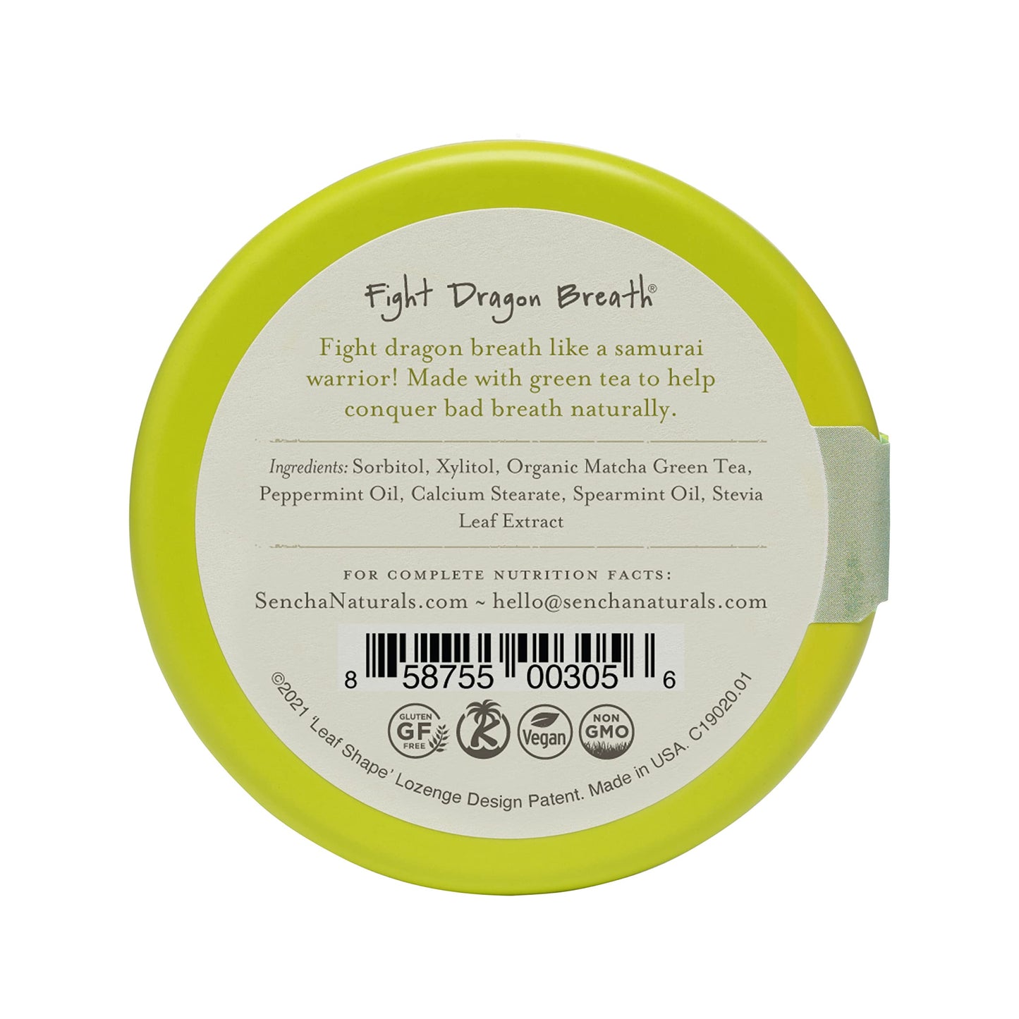 SEN CHA Naturals Green Tea Mints, Sugar-Free Breath Mints, Made With Organic Japanese Matcha Green Tea, Gluten-Free, Sugar-Free, Vegan