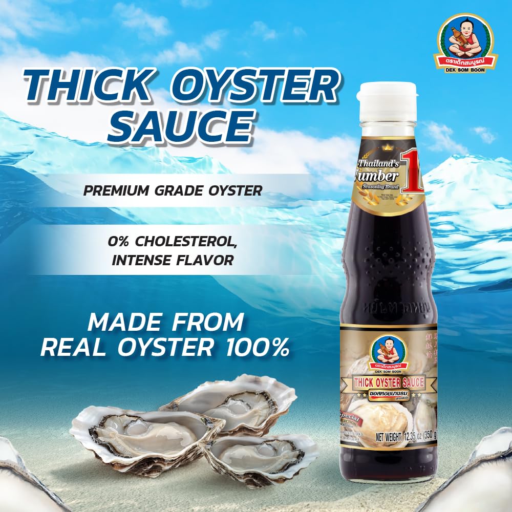 DEK SOM BOON Thick Oyster Sauce 12.35 oz (350g), Authentic Thai Oyster Sauce for Stir-Fry, Marinades & Asian Cooking, Product of Thailand