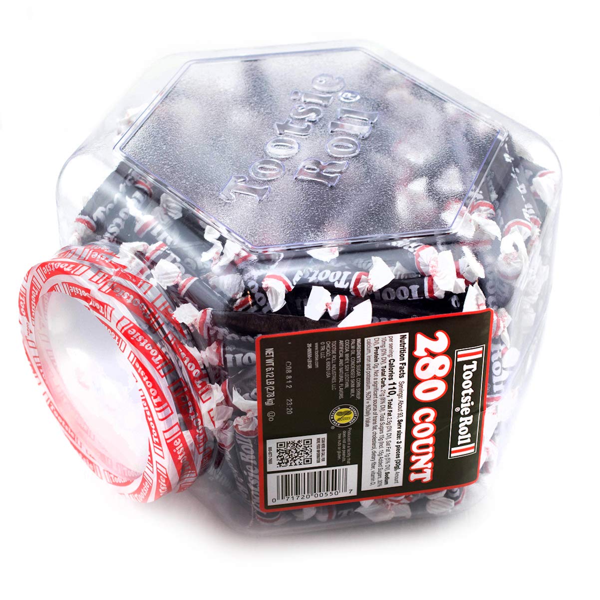 Tootsie Roll 280-Count Tub, Chocolate, Individually Wrapped, 98 Ounce Jar