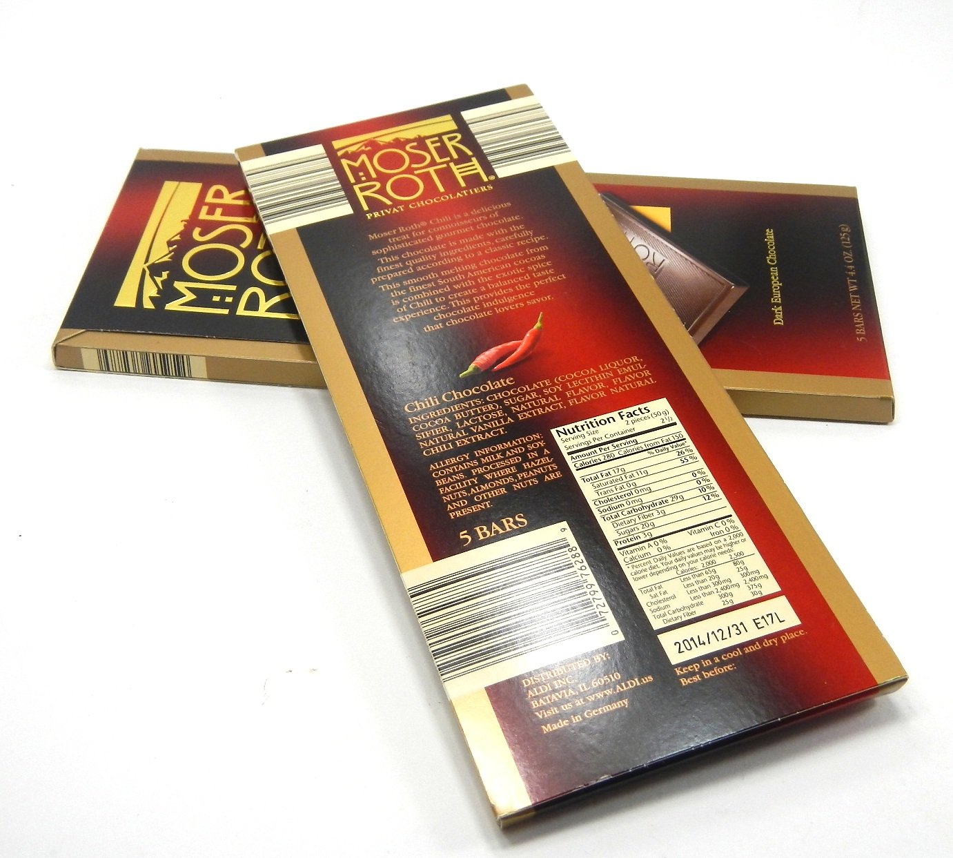 Moser Roth German Dark Chocolate Bars -- Chili (pack of 2)