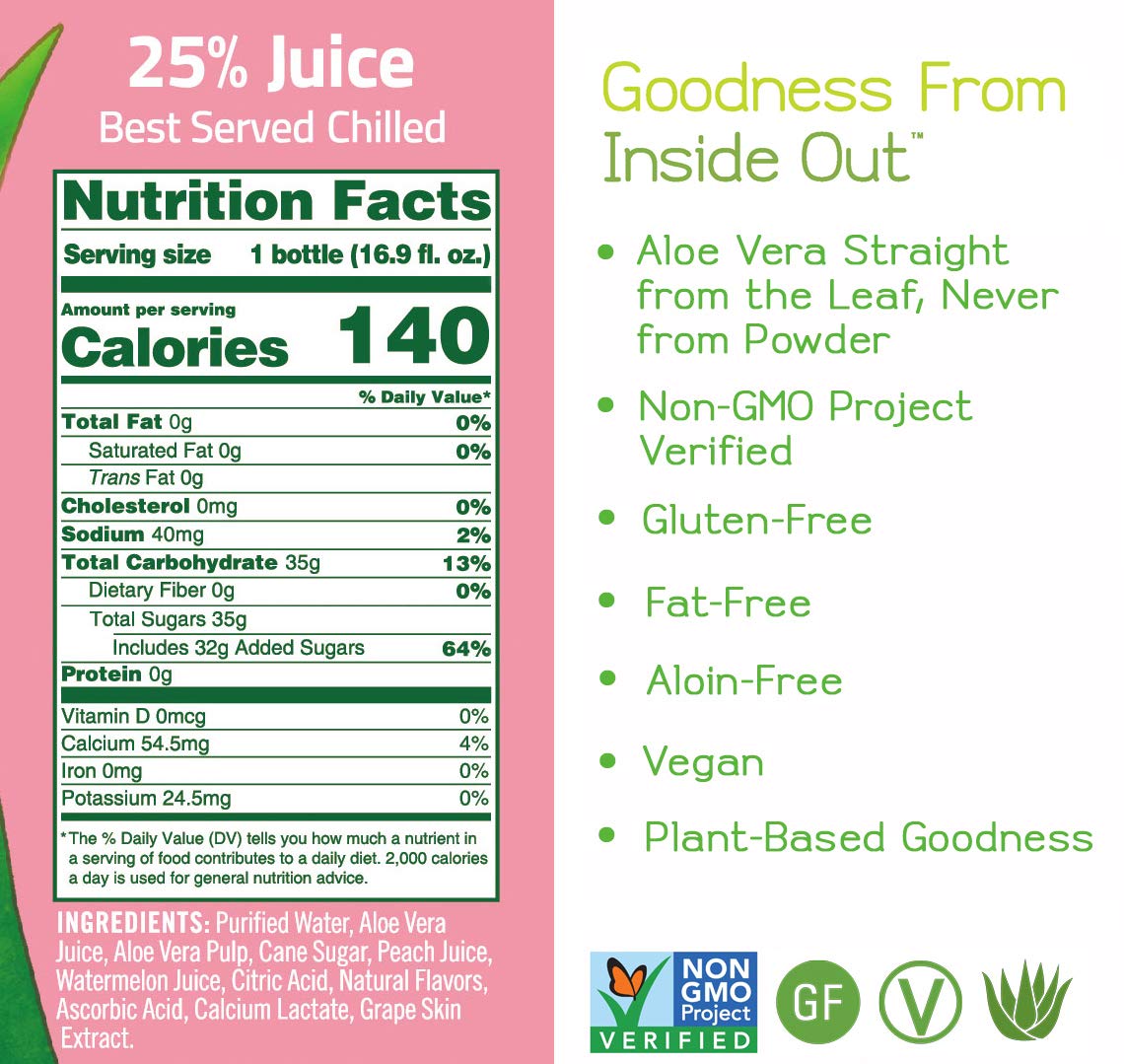 ALO Aloe Vera Juice Drink | COMFORT - Watermelon + Peach | 16.9 fl oz, Pack of 12 |Plant-Based Drink with Real Aloe Pulp