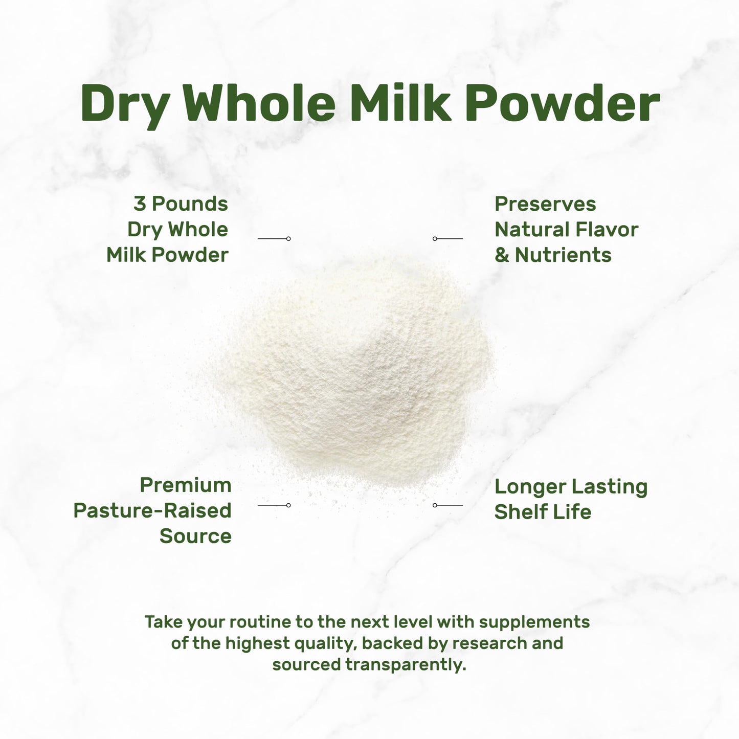 Dry Whole Milk Powder, 3lbs - Natural Pasture Raised Source - Made in USA - Powdered Milk for Baking & Cooking - 9g Protein Per Serving - Non-GMO, Filler Free