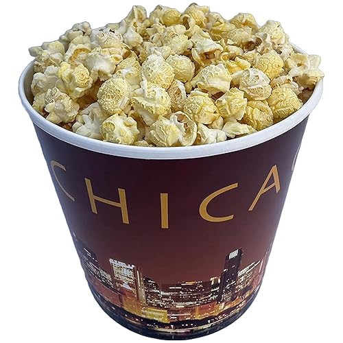 Signature Popcorn, 1-Gallon Gold Chicago Skyline Reusable Plastic Bucket Tin, Butter, Gourmet Popcorn Snack, Gluten Free - Gift