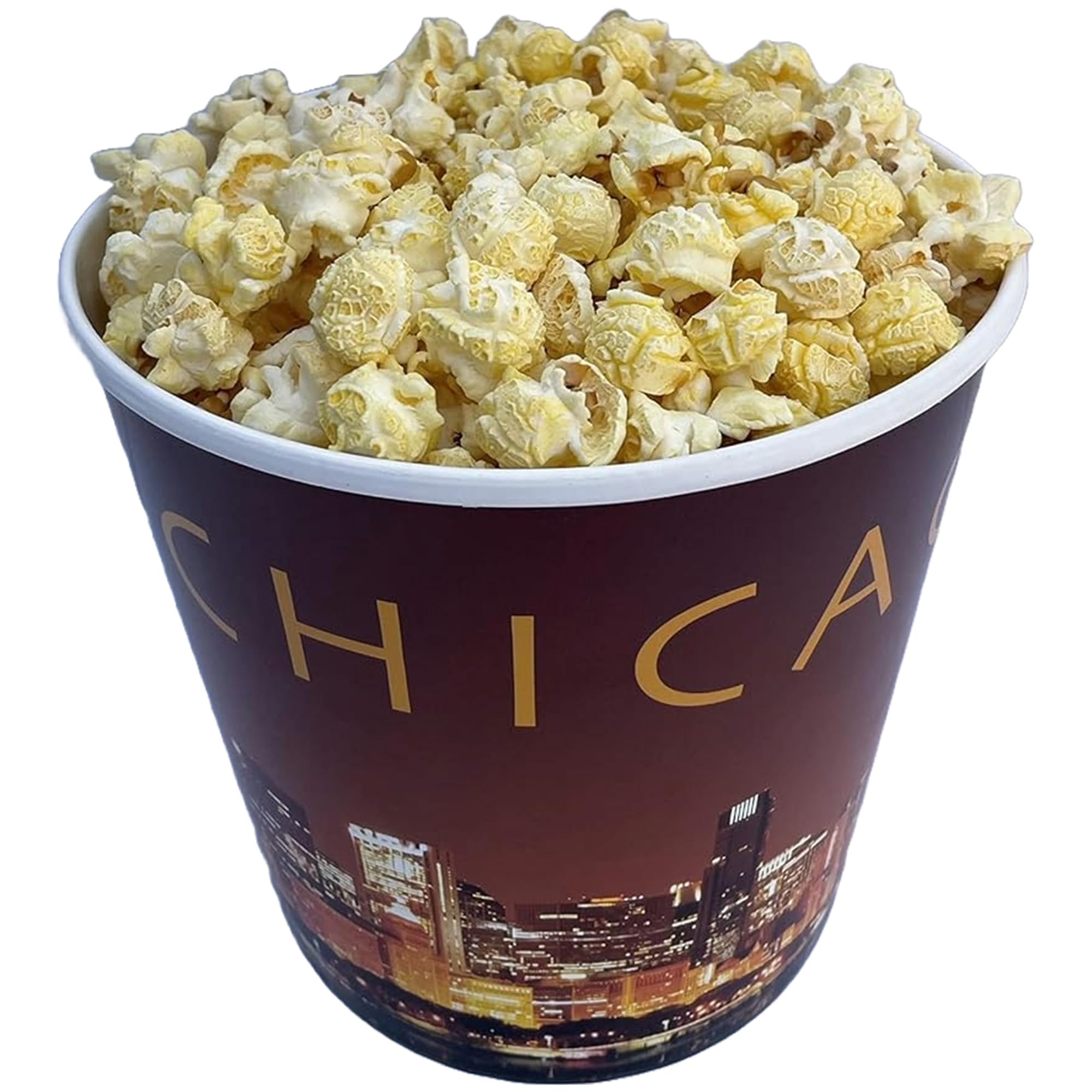 Signature Popcorn, 1-Gallon Gold Chicago Skyline Reusable Plastic Bucket Tin, Butter, Gourmet Popcorn Snack, Gluten Free - Gift