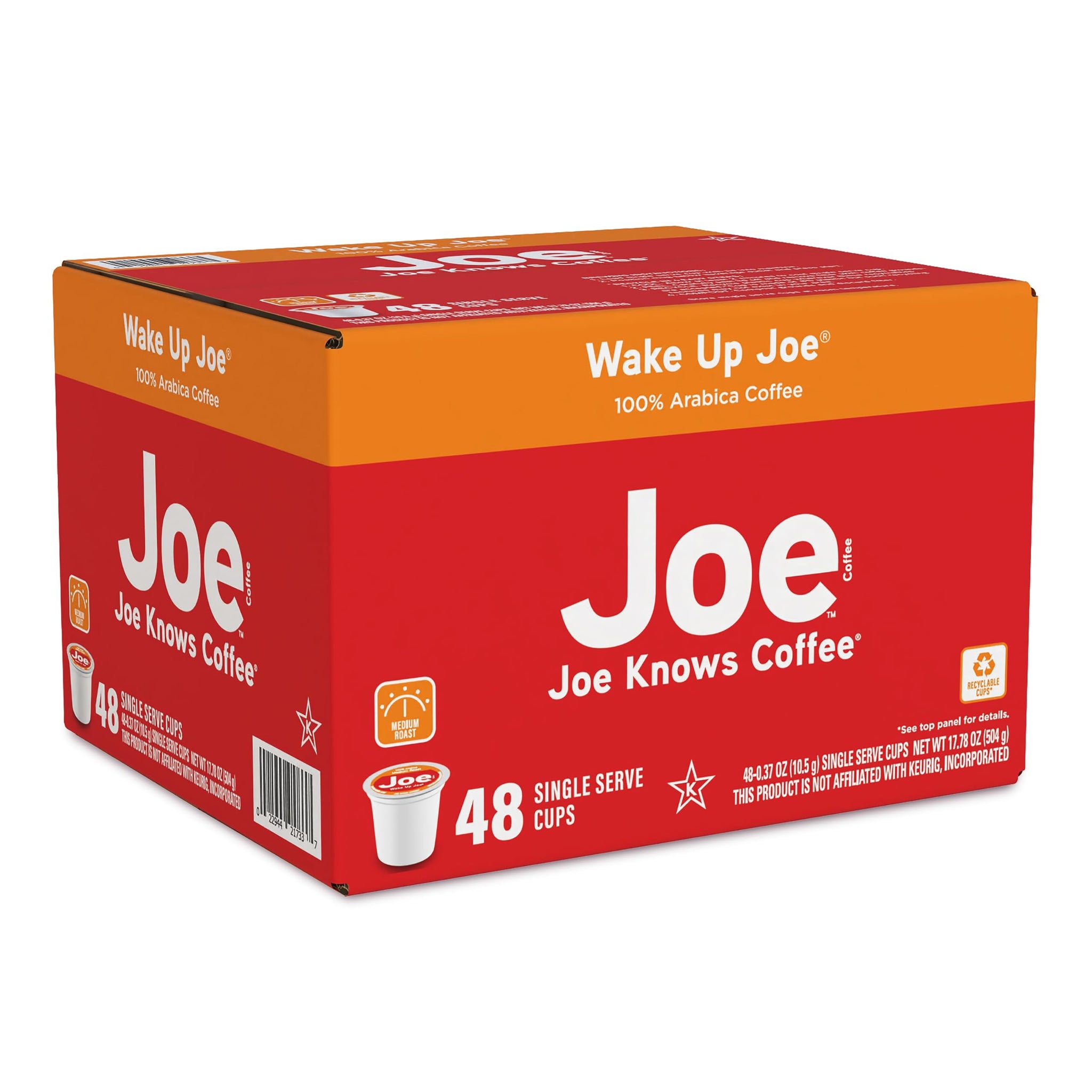 Joe Knows Coffee Single Serve Cups Pods and Capsules, Wake Up Joe, 48 Count