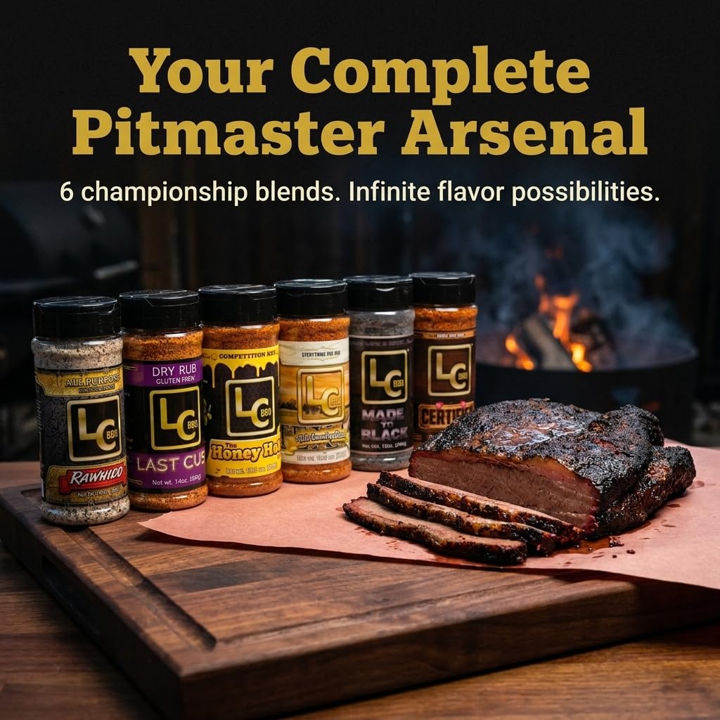LC BBQ Ultimate Seasoning and Rub Bundle, 6 Pack Variety Set - Rawhide, Last Call, Honey Hole, Texas Hill Country, Fade To Black, Certified