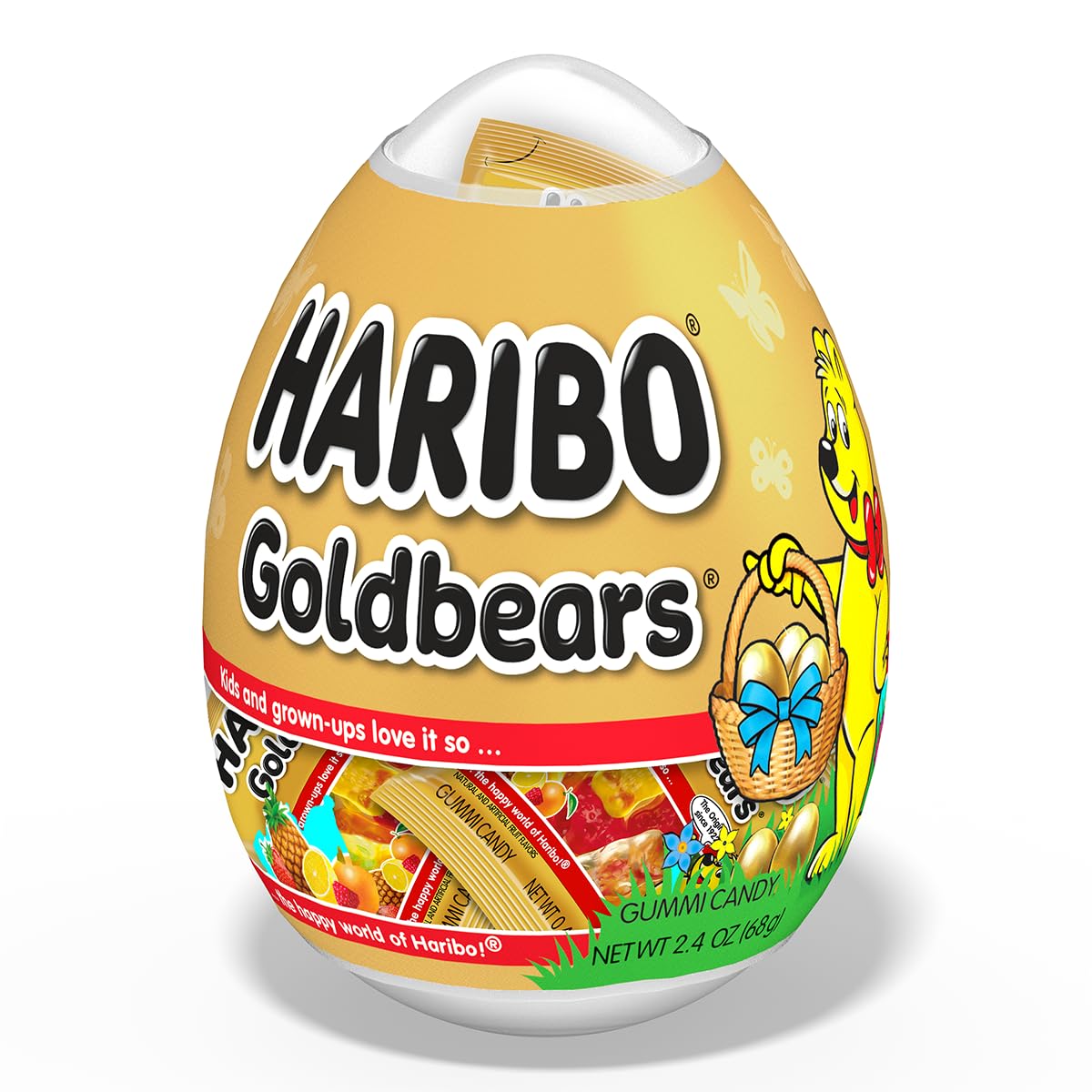 Haribo Easter Candy - Plastic Egg with Gummi Bear Goldbears - 6 Mini Treat Sized Bags in Original Flavors - Individually Wrapped Fruity Gummy Bears