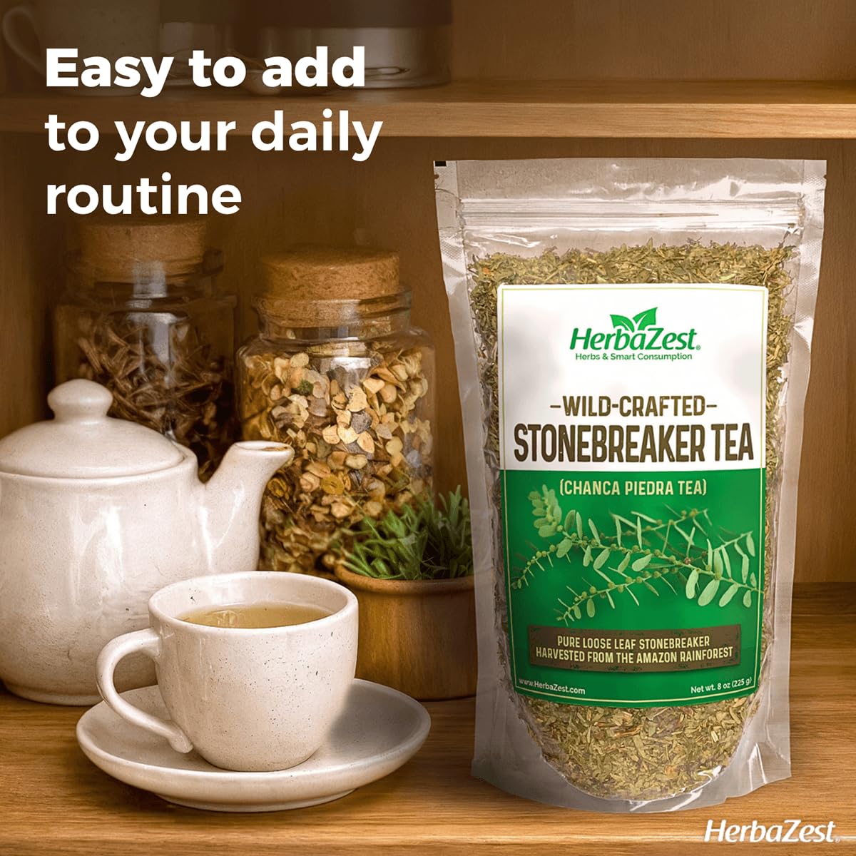HerbaZest Chanca Piedra Tea (Stonebreaker/Stone Breaker) - 8 oz (225 g) - Wild-Crafted Loose Leaf - Caffeine-Free Herbal Tea - 100% Pure, Non-GMO