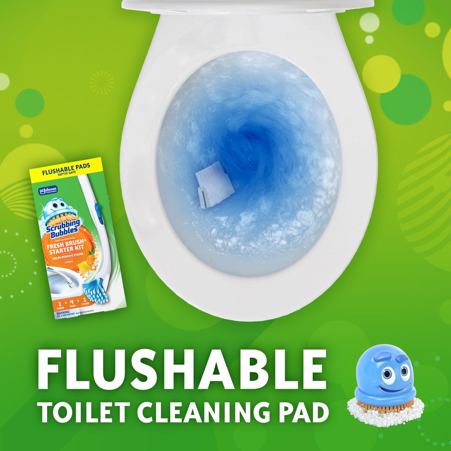 Scrubbing Bubbles Toilet Bowl Cleaning System with Flushable & Disposable Cleaner Refill Pads, Fights Odors and Helps Remove Limescale & Hard Water