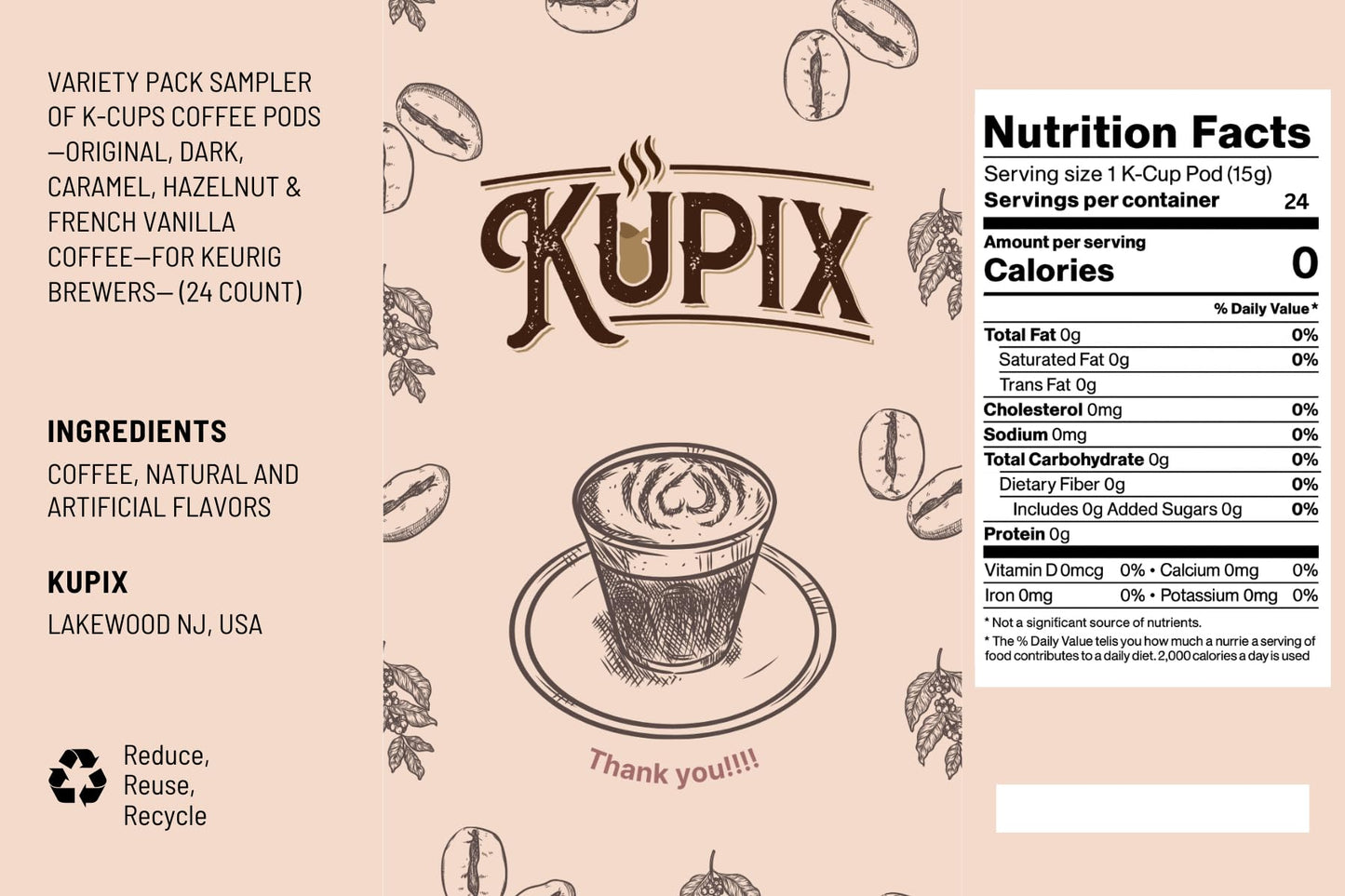 Variety Pack Sampler of K-Cups Coffee Pods-Original, Dark, Caramel, Hazelnut & French Vanilla Coffee-for Keurig Brewers- (24 Count)