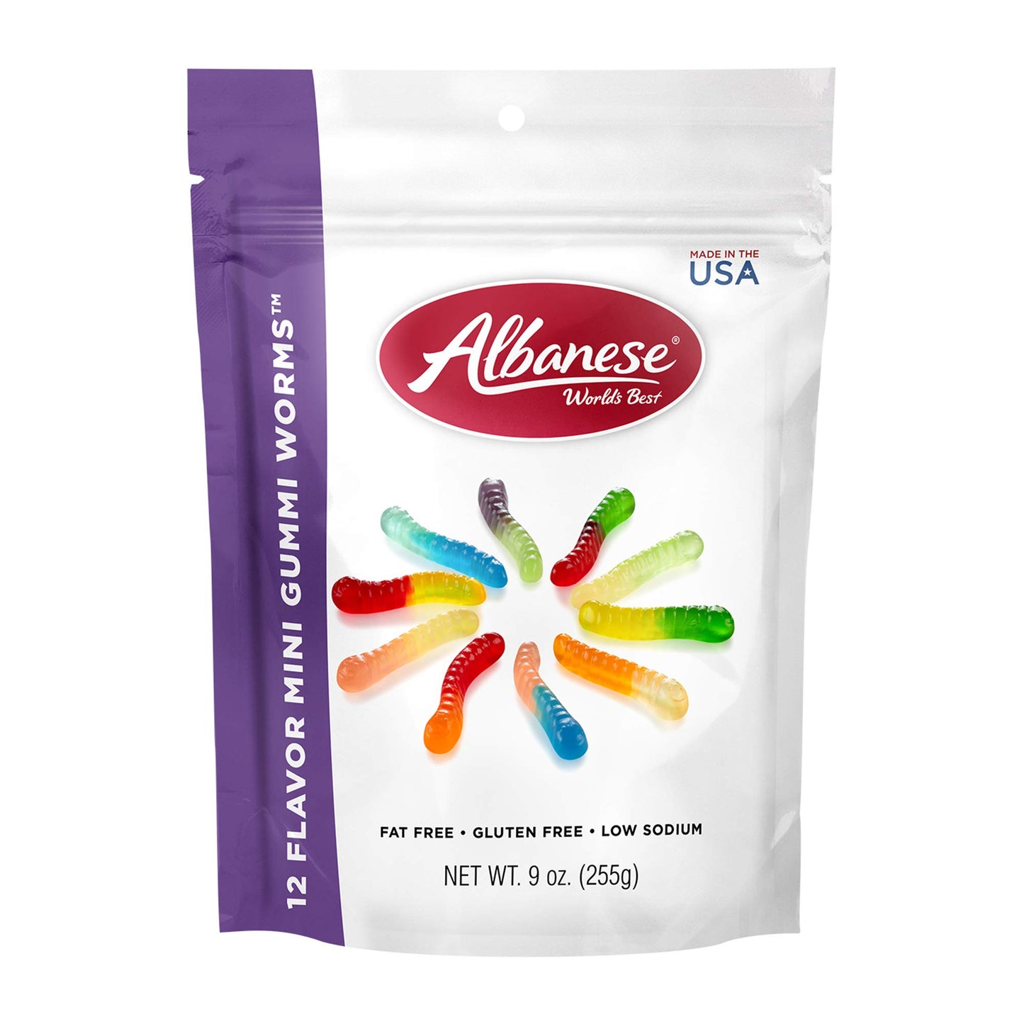 Albanese World's Best 12 Flavor Mini Gummi Worms | 9oz Bag of Candy | 12 Unique Super Sour Flavors, Gluten Free, Fat Free, Soft and Chewy Gummy Worms
