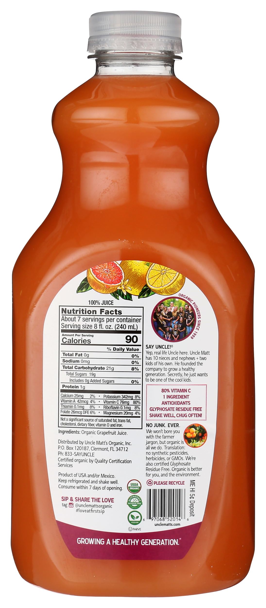 Uncle Matts, Organic Grapefruit Juice, 52 Fl Oz