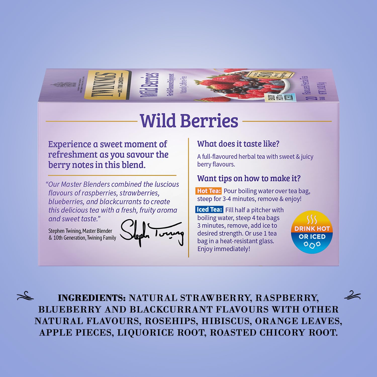 Twinings Wild Berries Tea - Naturally Caffeine-Free Herbal Infusion Bursting with Fresh and Uplifting Berry Flavours, Individually Wrapped Tea Bags