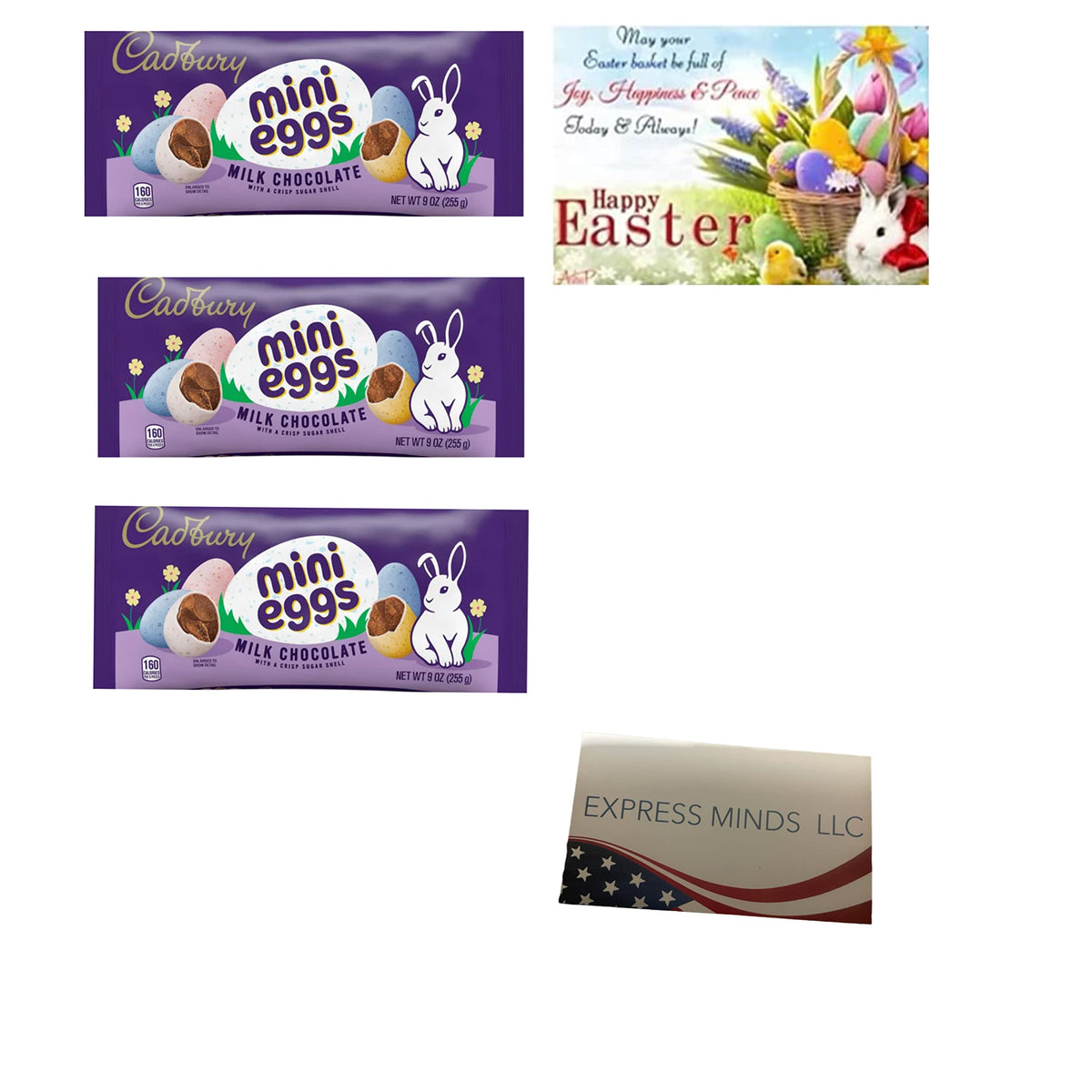 Easter candy mini milk chocolate eggs 9ounces (3 packs) .Plus Easter card tag