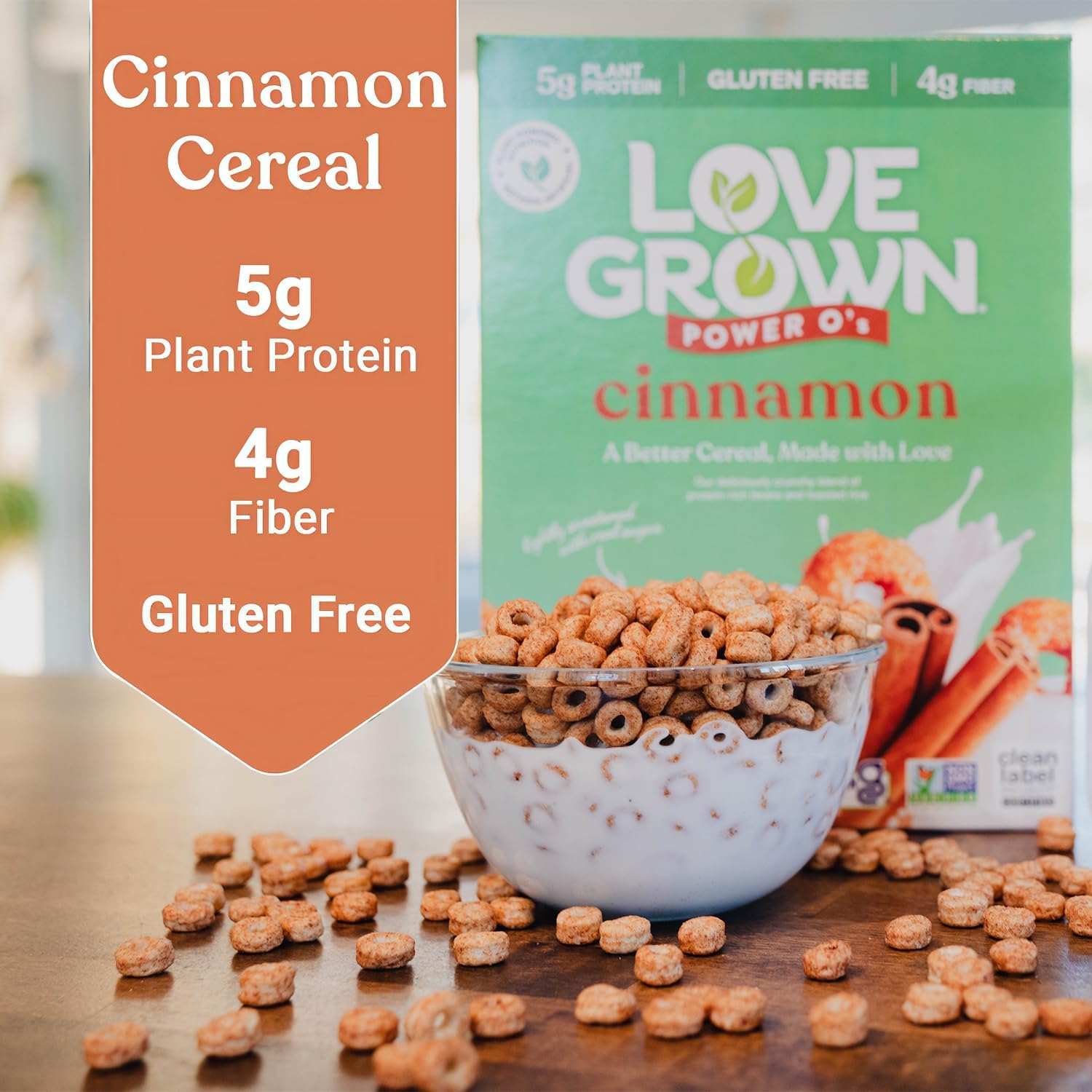Love Grown Power O’s High Protein Gluten-Free Cereal - Vegan, Certified Non-GMO, Low Sugar, High Fiber, Seed-Oil Free - Plant-Based Ingredients