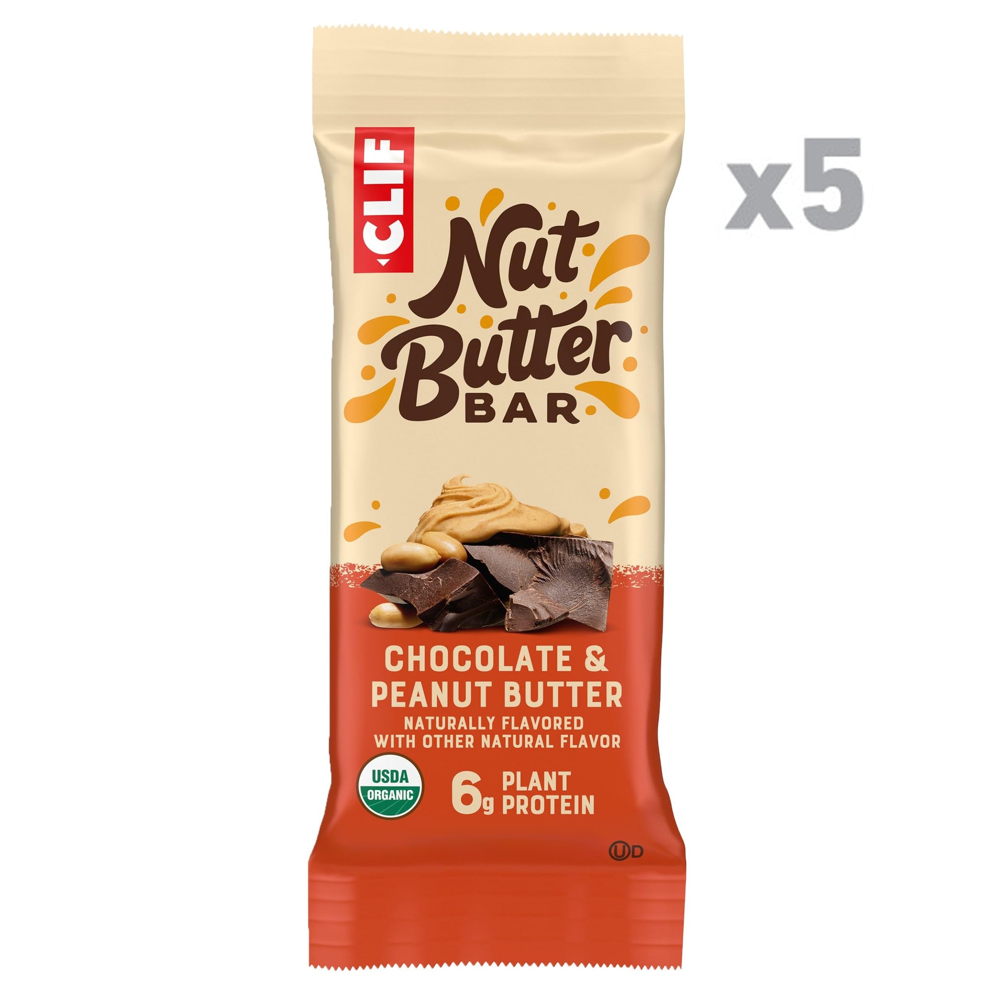 CLIF Nut Butter Bar - Chocolate Peanut Butter - Energy Snack Bars - Non-GMO - USDA Organic - Plant Based - Low Glycemic - 1.76 oz. (5 Pack)