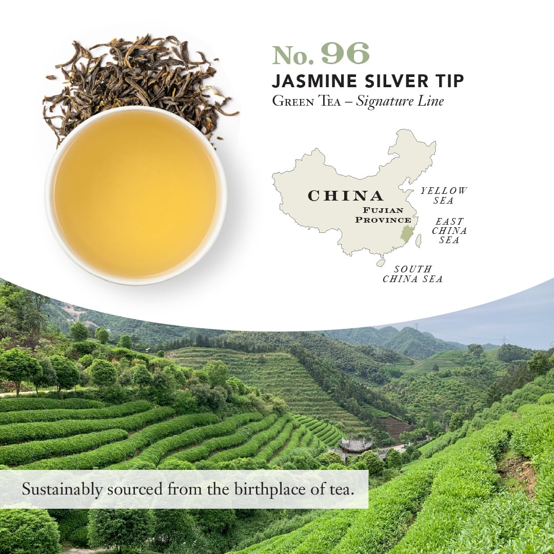 Smith Teamaker | Jasmine Silver Tip No. 96 | Caffeinated Green Tea with Jasmine Blossoms | Scented Full Leaf Green Tea (15 Sachets, 1.3oz each)