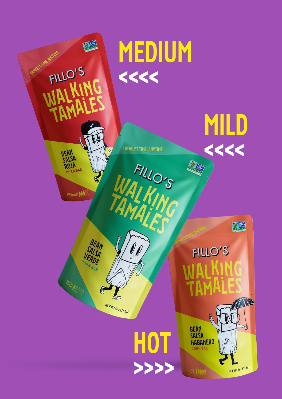 Fillo's Walking Tamales Variety Pack, Ready to Eat Meal, Gluten Free, 7 Pk