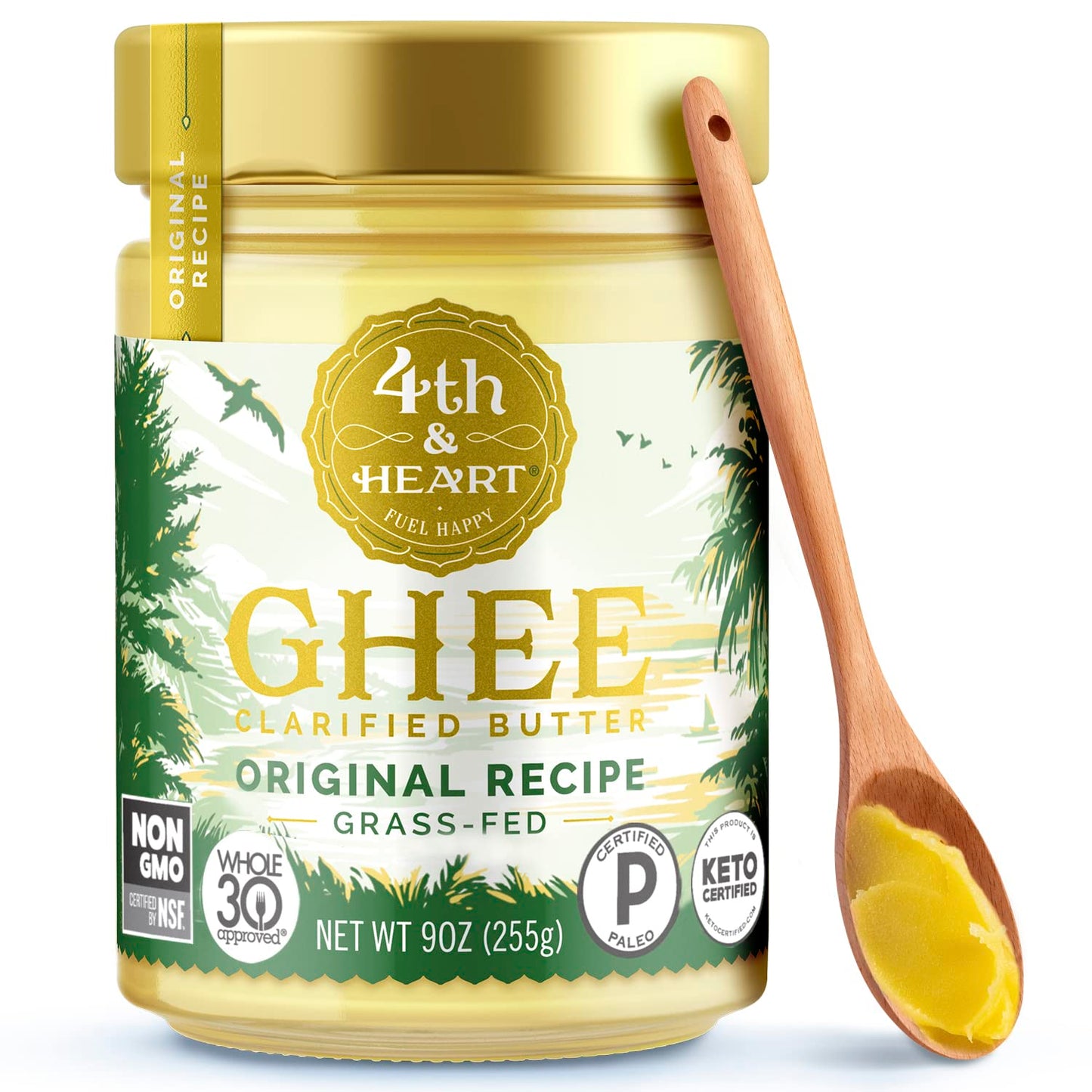 4th & Heart Original Grass-Fed Ghee, Clarified Butter, 100% Butter Fat, Pasture-Raised, Lactose & Casein Free, High Smoke Point Cooking Oil, Keto