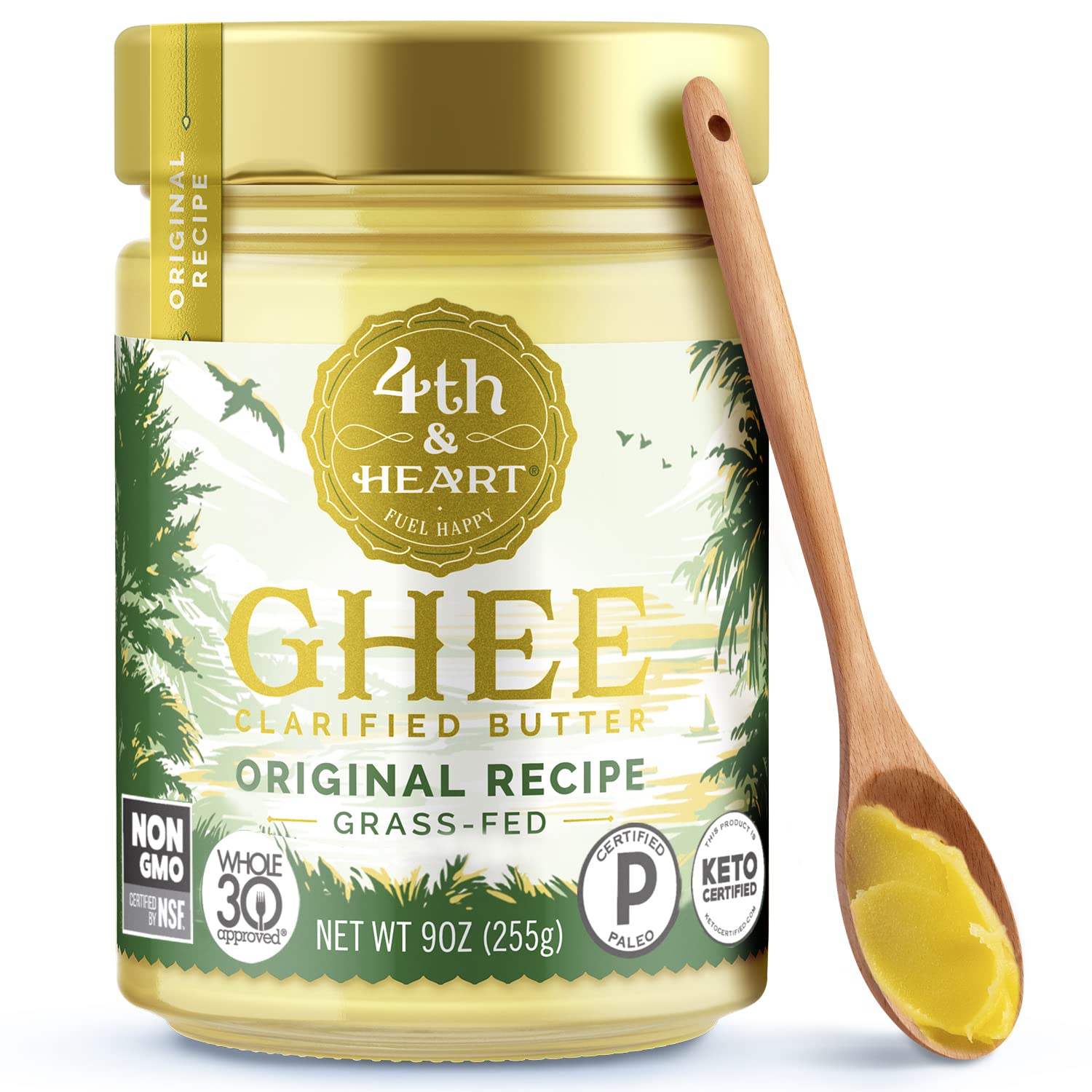 4th & Heart Original Grass-Fed Ghee, Clarified Butter, 100% Butter Fat, Pasture-Raised, Lactose & Casein Free, High Smoke Point Cooking Oil, Keto