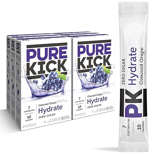 Pure Kick Hydration Singles To Go Drink Mix - Concord Grape 6 Boxes - 6 Packets Per Box - 36 Single Servings