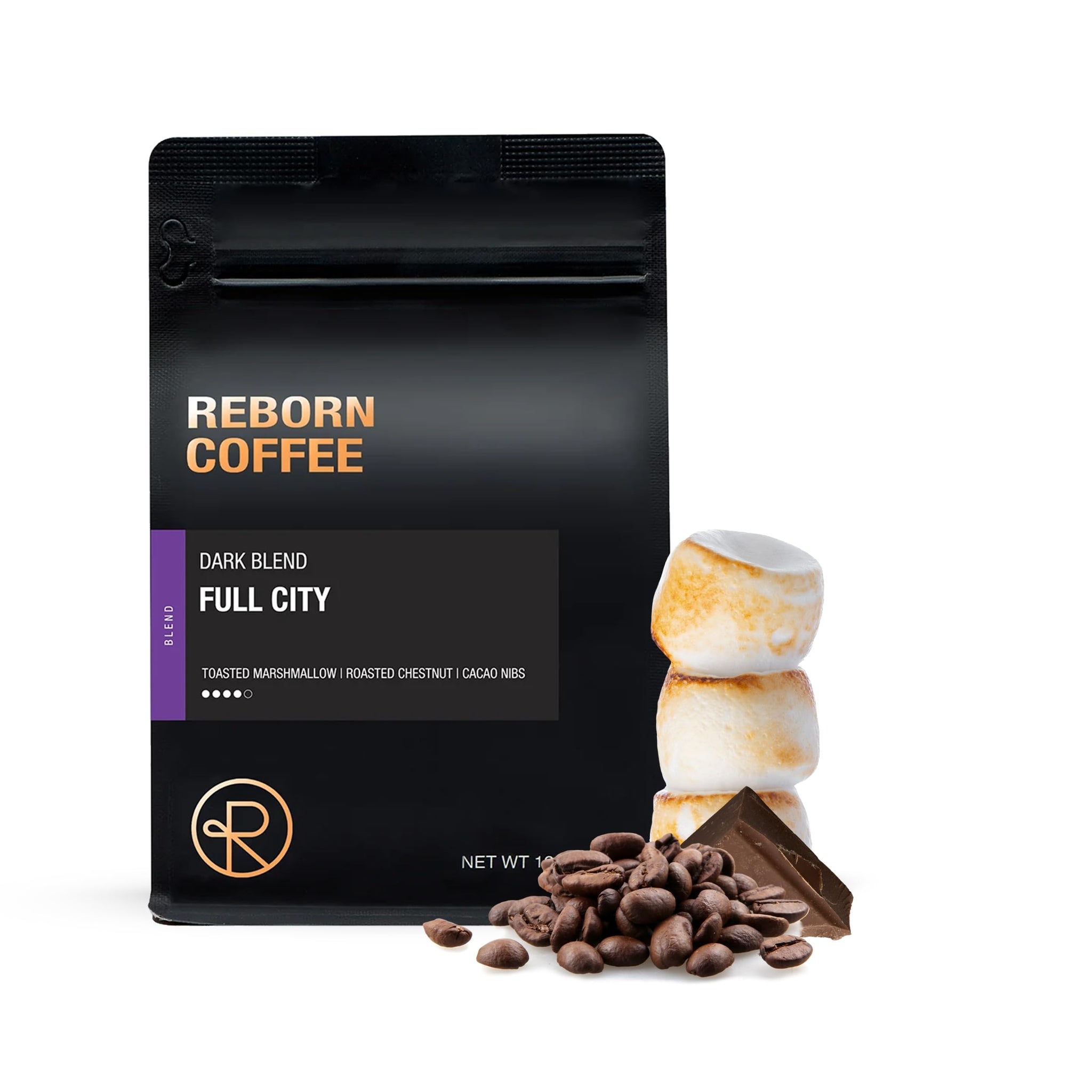 Reborn Coffee Specialty Whole Bean Coffee, Full City Dark Roast, 12 Ounce, Colombia Blend, Notes of Toasted Marshmallow, Roasted Chestnut, and Cacao