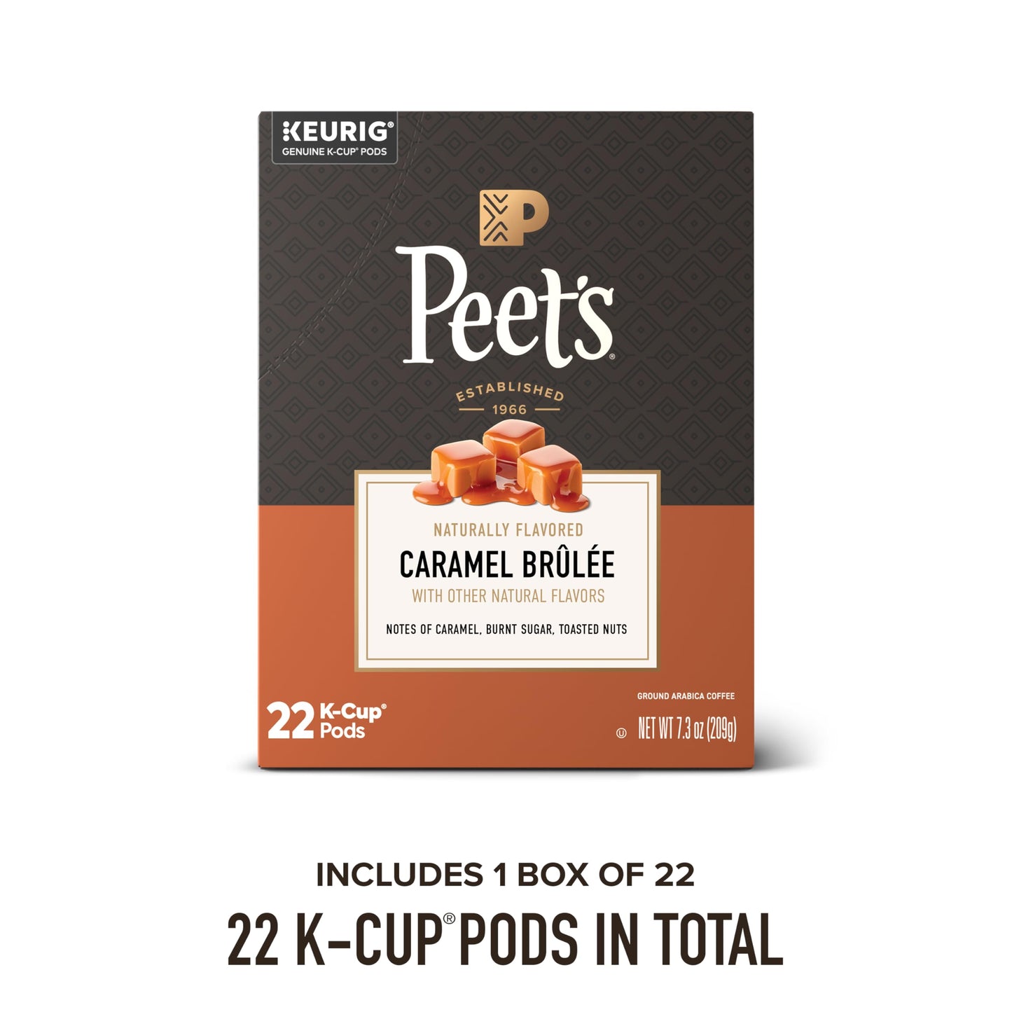 Peet's Coffee, Flavored Light Roast Keurig K-Cup Pods, Arabica Coffee, Natural Flavors - Caramel Brulee 22 Count (1 Box of 22 Pods)