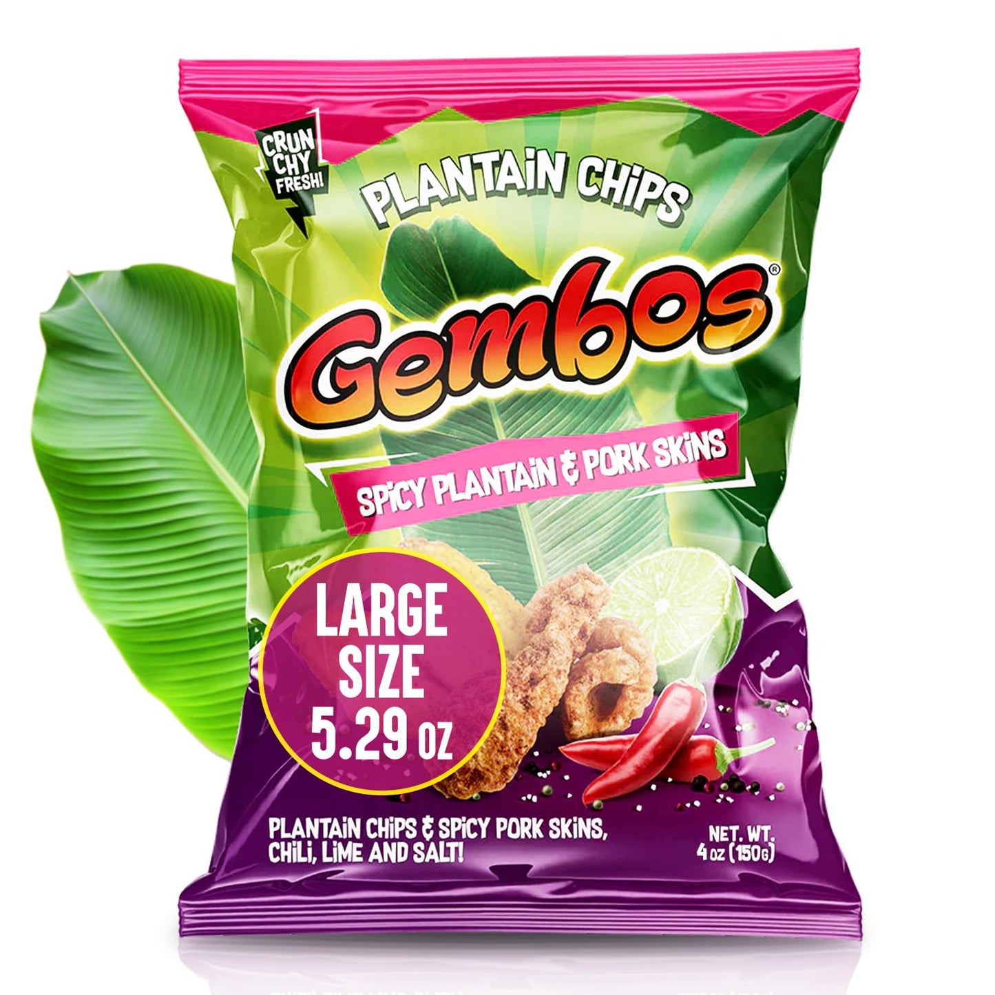 Gembos Spicy Plantain & Pork skins Snack Pack, Chili Lime and Salt Chips, Crunchy Chicharrones and Plantain Mix (4 Oz (Pack of 1))
