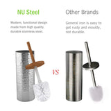 nu steel TBH-MET-17 Slim Compact Freestanding Toilet Bowl Brush and Holder for Bathroom Storage and Organization - Space Saving, Sturdy, Deep