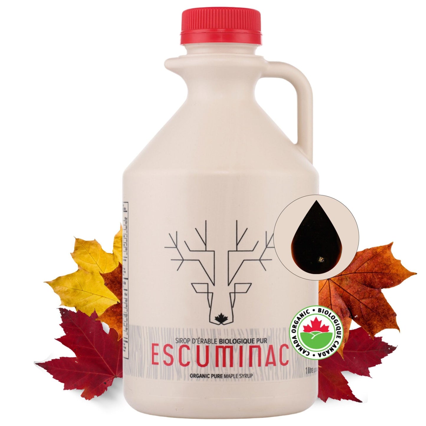 Escuminac Very Dark Canadian Maple Syrup Family Size 1L (33.8 fl oz) Canada Grade A - Strong Taste For Cooking - Pure, Organic, Single Origin